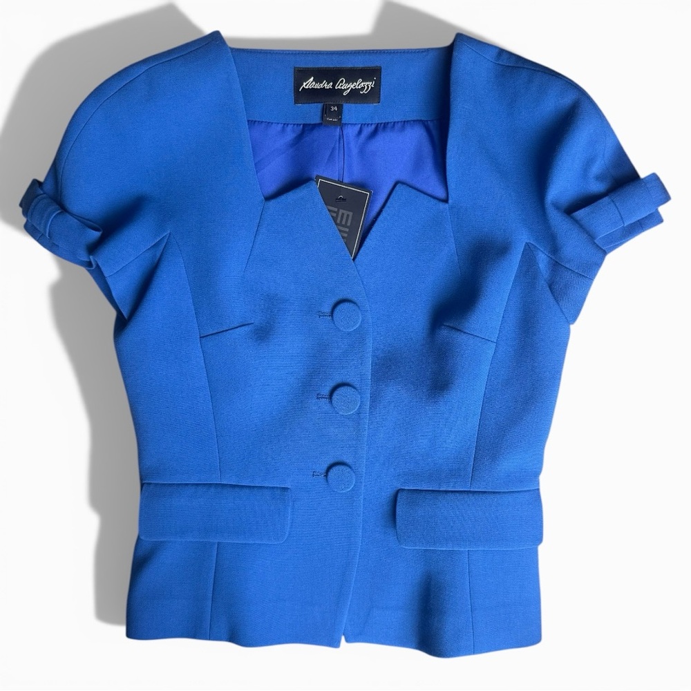 Sandra Angelozzi Cobalt Blue Structured Short Sleeve Blazer | Size 34 XS